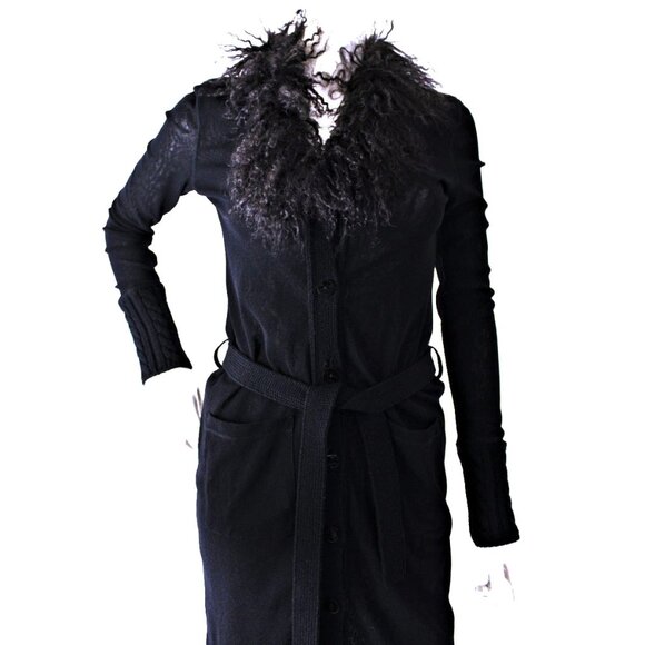 Vintage JEAN PAUL GAULTIER SOLEIL Black Cardigan w/Detachable Fur Collar - Picture 2 of 10